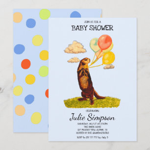 Pretty Otter Holding Colourful Balloons Invitation