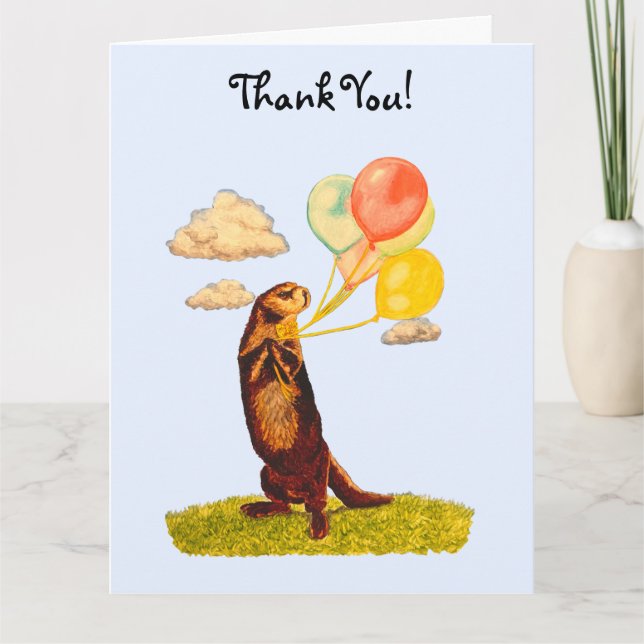 Pretty Otter Holding Colourful Balloons  Thank You (Front)