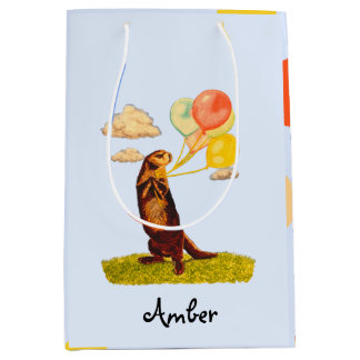 Pretty Otter with Balloons Illustrated Medium Gift Bag