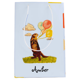 Pretty Otter with Balloons Illustrated Medium Gift Medium Gift Bag