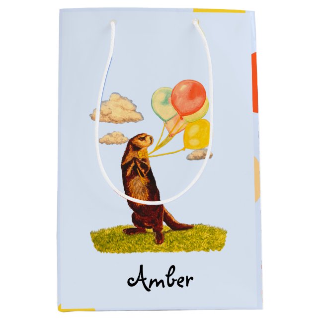 Pretty Otter with Balloons Illustrated Medium Gift Medium Gift Bag (Front)