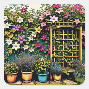 Pretty Outdoor Trellis and Pots of Plants Square Sticker