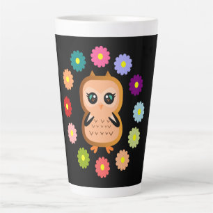 Pretty Owl Cute Kawaii Girly Cartoon Illustration Latte Mug