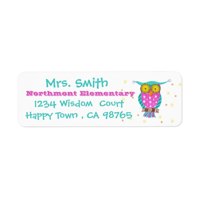 Pretty owl teacher return address labels (Front)