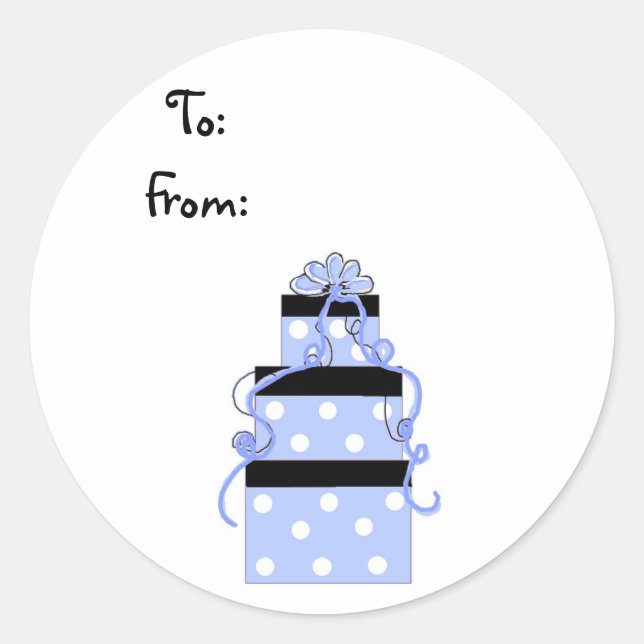 Pretty Package with Blue and White Polka Dots Classic Round Sticker (Front)