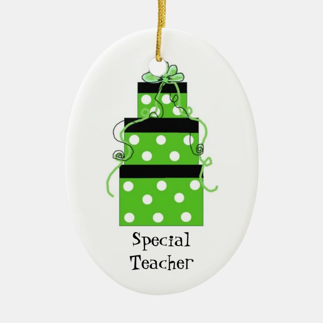 Pretty Packages for a Special Teacher Ceramic Tree Decoration (Front)