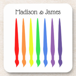 Pretty paintbrushes in rainbow colours, your names coaster