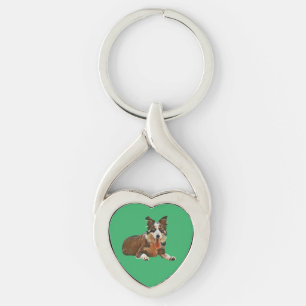Pretty Painted Border Collie Heart Key Chain