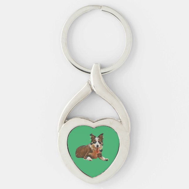 Pretty Painted Border Collie Heart Key Chain (Front)