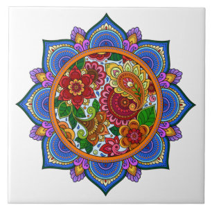 Pretty Painted Floral Mandala Tile