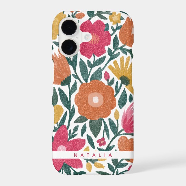 Pretty Painted Florals Magenta Orange Name  iPhone Case (Back)