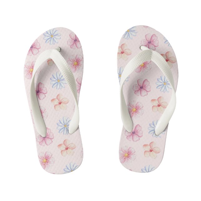 Pretty Painted Flowers Girls  Kid's Flip Flops (Footbed)