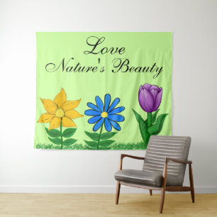 Pretty Painted Garden Flowers Wall Decor Tapestry