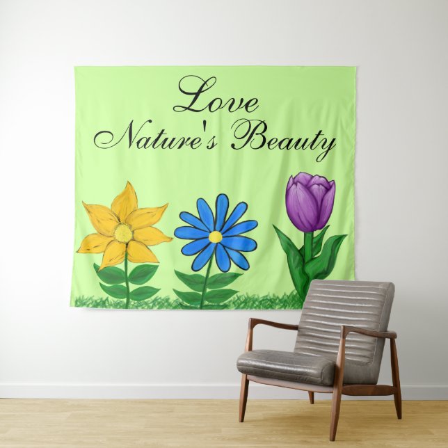 Pretty Painted Garden Flowers Wall Decor Tapestry (In Situ (Horizontal))