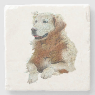 Pretty Painted Golden Retriever Marble Coaster