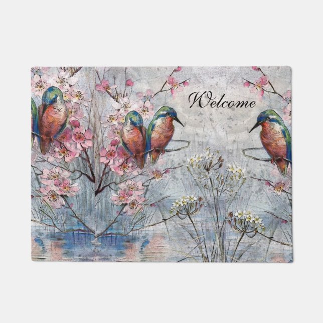 Pretty Painted Kingfishers and Flowers   Doormat (Front)