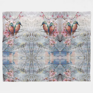Pretty Painted Kingfishers and Flowers  Fleece Blanket
