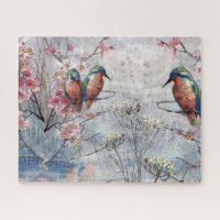 Pretty Painted Kingfishers and Flowers