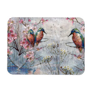 Pretty Painted Kingfishers and Flowers Magnet