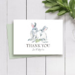 Pretty Painted Watercolor Bunny and Green Leaves Thank You Card<br><div class="desc">VG Invites pretty thank you card features a top boarder of charming painted watercolor bunny rabbits and greenery. Your greeting is set in a classic and hand written script font. Use the back of the card for a personalised thank you note. This card coordinates with VG Invites bunnies invitation set....</div>