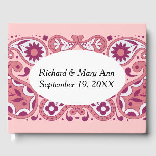 Pretty Paisley Design in Pinks Tear Drops Flowers Guest Book