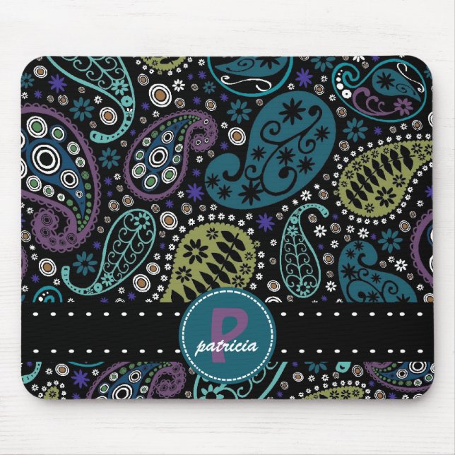 Pretty Paisley in Rich Peacock Colours Mouse Mat (Front)