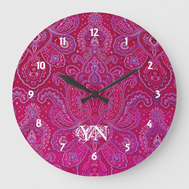 Pretty Paisley monogram Large Clock (Front)