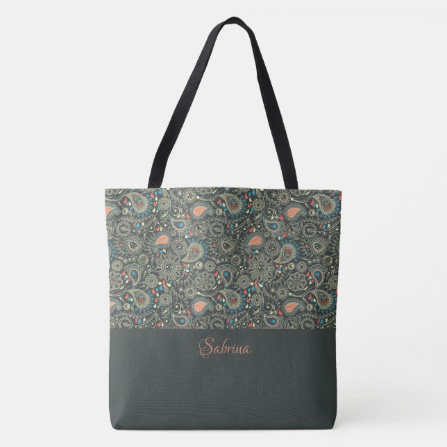 Pretty Paisley Monogrammed Tote Bag (Front)