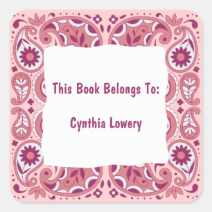 Pretty Paisley Pattern Pinks White Flowers Square Sticker