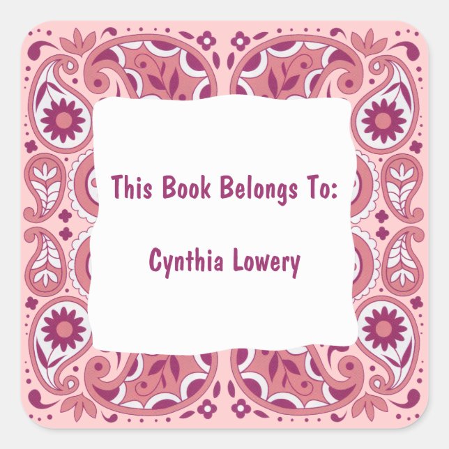 Pretty Paisley Pattern Pinks White Flowers Square Sticker (Front)