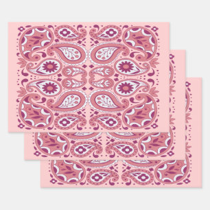 Pretty Paisley Pattern Shades of Pink White Flower Wrapping Paper Sheet