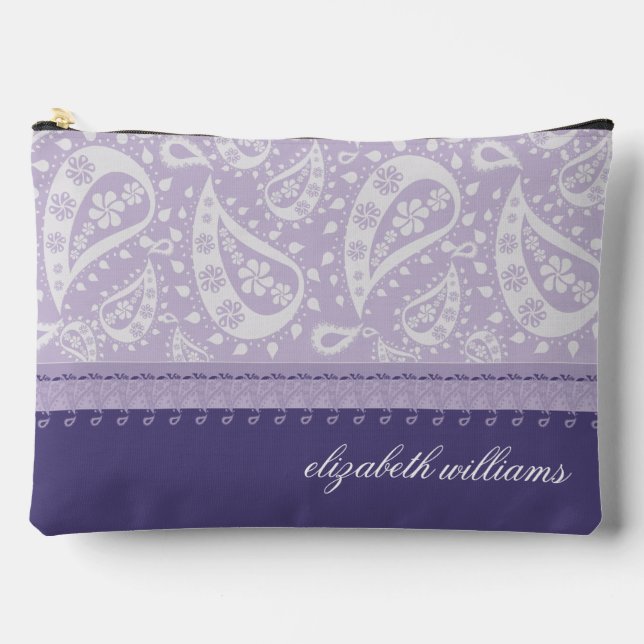 Pretty Paisley Purple and Lilac Personalised Accessory Pouch (Front)