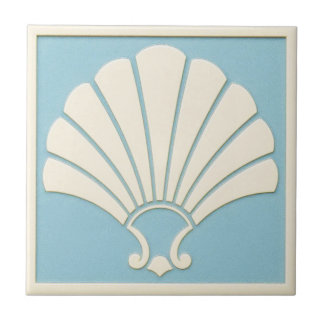 Pretty Pale Blue and off White Deco Ceramic Tile