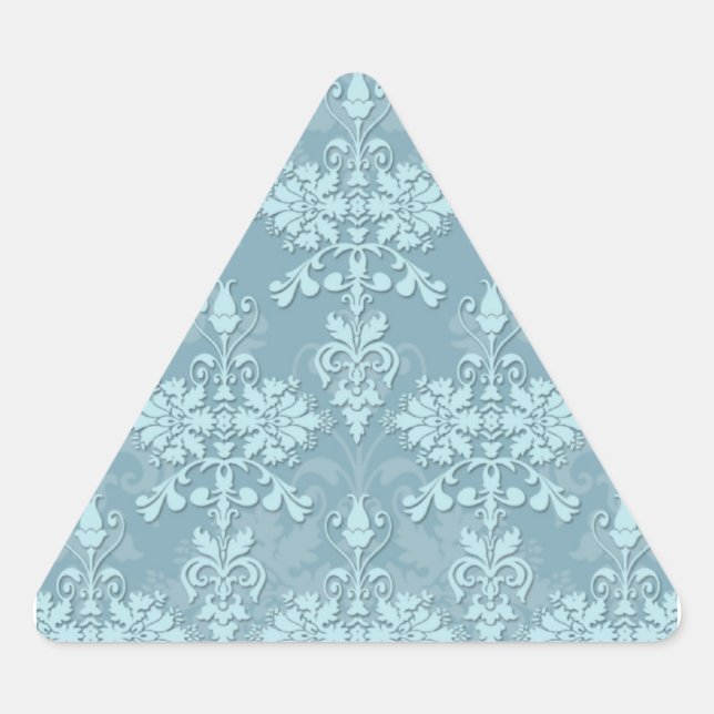 Pretty Pale Blue Damask Pattern Triangle Sticker (Front)