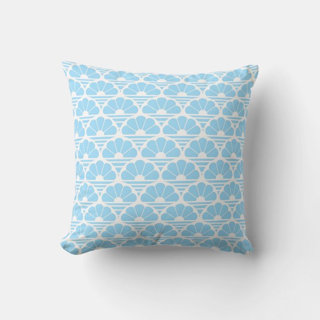 Pretty Pale Blue White Flower Sunrise Stripe Cushion (Front)