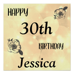 Pretty Pale Gold sparkle Happy 30th Birthday Poster