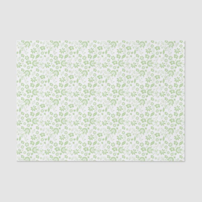 Pretty Pale Green Tropical Spring Flowers Tissue Paper (Front)