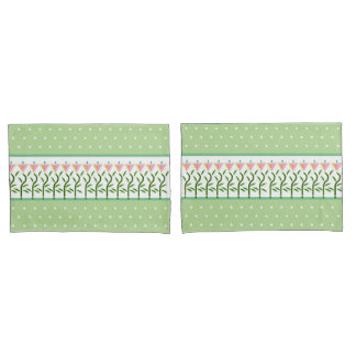 Pretty pale greenand white spots and floral border pillowcase
