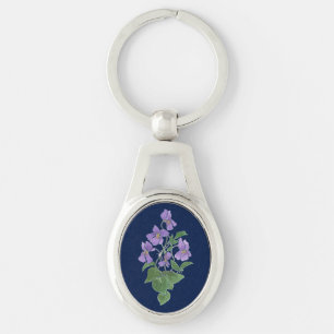 Pretty Pale Mauve Violets on Dark Blue Keychain