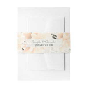 Pretty pale peach floral blossom wedding invitation belly band