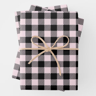Pretty Pale Pink And Black Buffalo Plaid  Wrapping Paper Sheet