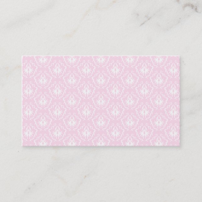 Pretty pale pink damask pattern with white. business card (Front)