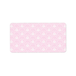 Pretty pale pink damask pattern with white. label