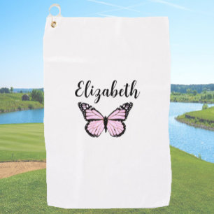 Pretty pale pink monarch butterfly custom name golf towel
