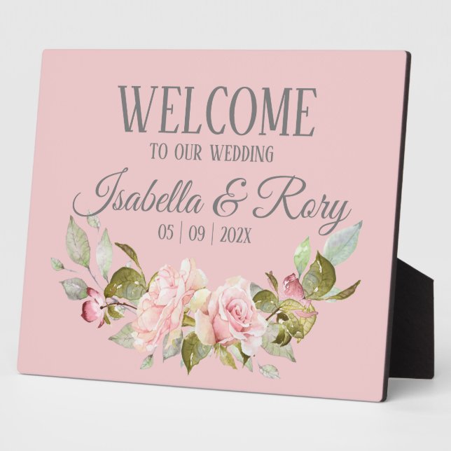 Pretty Pale Purple Pink Roses Wedding Tabletop Plaque (Side)
