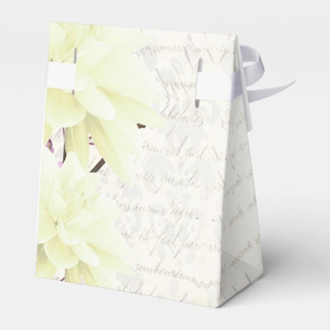 Pretty pale yellow floral flower blossom wedding favour box (Back Side)