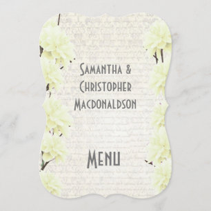 Pretty pale yellow floral flower wedding menu