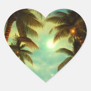 Pretty Palm Trees at Sunset Tropical Heart Sticker