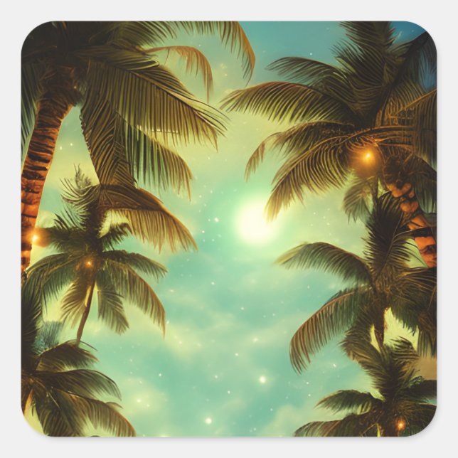Pretty Palm Trees at Sunset Tropical Square Sticker (Front)