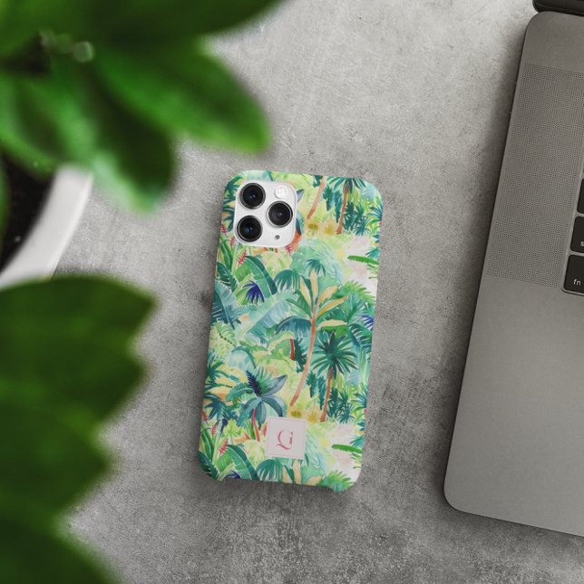 Pretty Palms Greenery | Initial Monogram  iPhone Case (Creator Uploaded)
